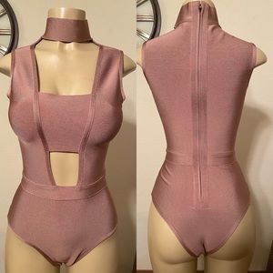 Nude Bandage Choker Bodysuit